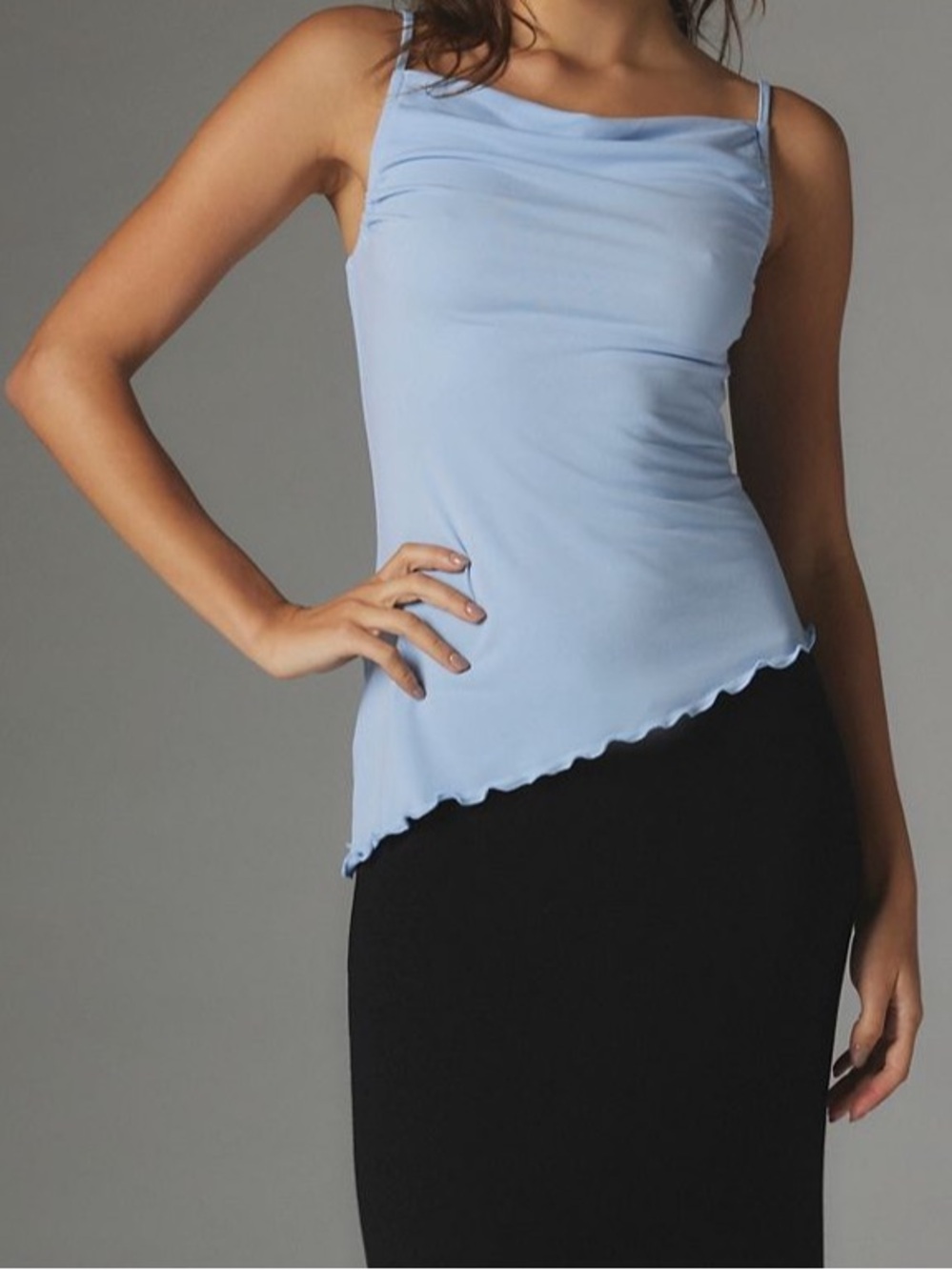 UO Silence + Noise Light Blue Kenna Asymmetrical Cowl Neck Cami Size M